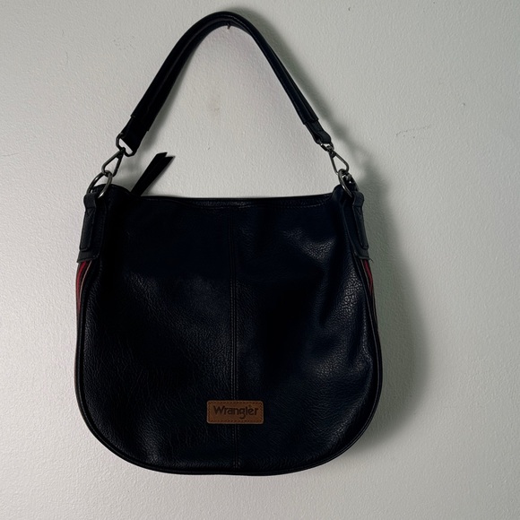 Wrangler Black Leather With Crossbody Red Stripe Detail Shoulder Bag NWOT - Picture 1 of 11